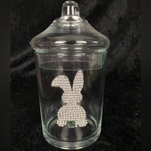 7 In. Rhinestone Bunny Apothecary Jar with Lid Easter Spring Candy Dish